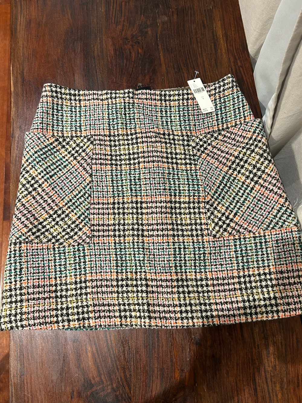 Maeve Multicolor Tweed Pencil Skirt in Pink, Green, Orange, Black & Cream